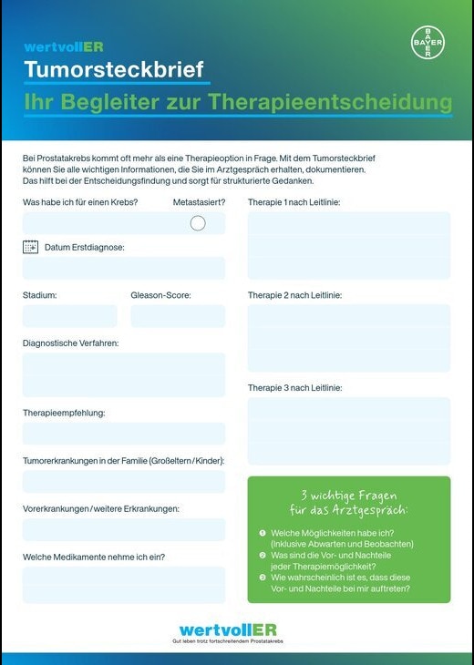 Tumorsteckbrief zum Ausfüllen bei Prostatakrebs