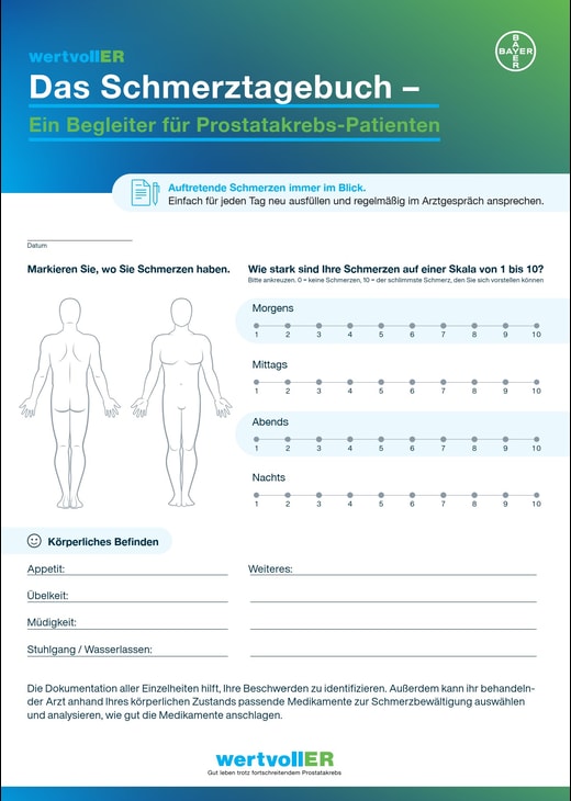 wertvollER Schmerztagebuch: Ihr Therapiebegleiter bei Prostatakrebs zum Ausfüllen
