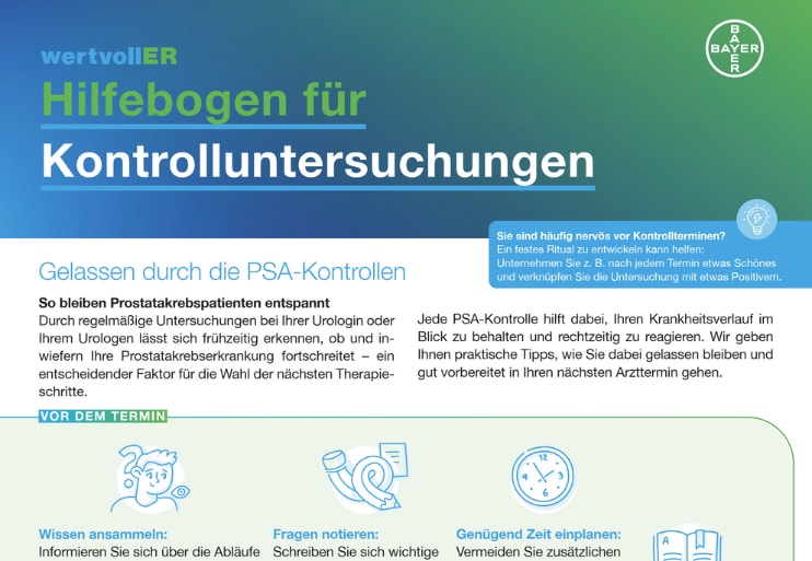 wertvollER Downloadmaterial: Hilfebogen für PSA-Kontrolluntersuchungen