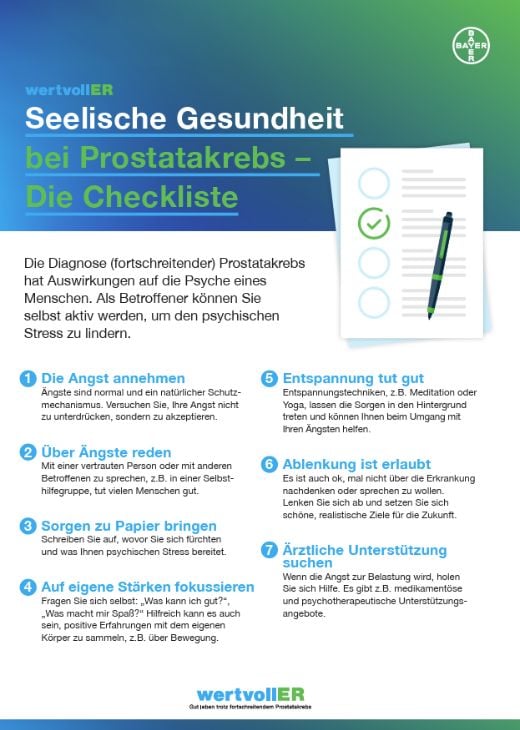 wertvollER Checkliste seelische Gesundheit bei Prostatakrebs