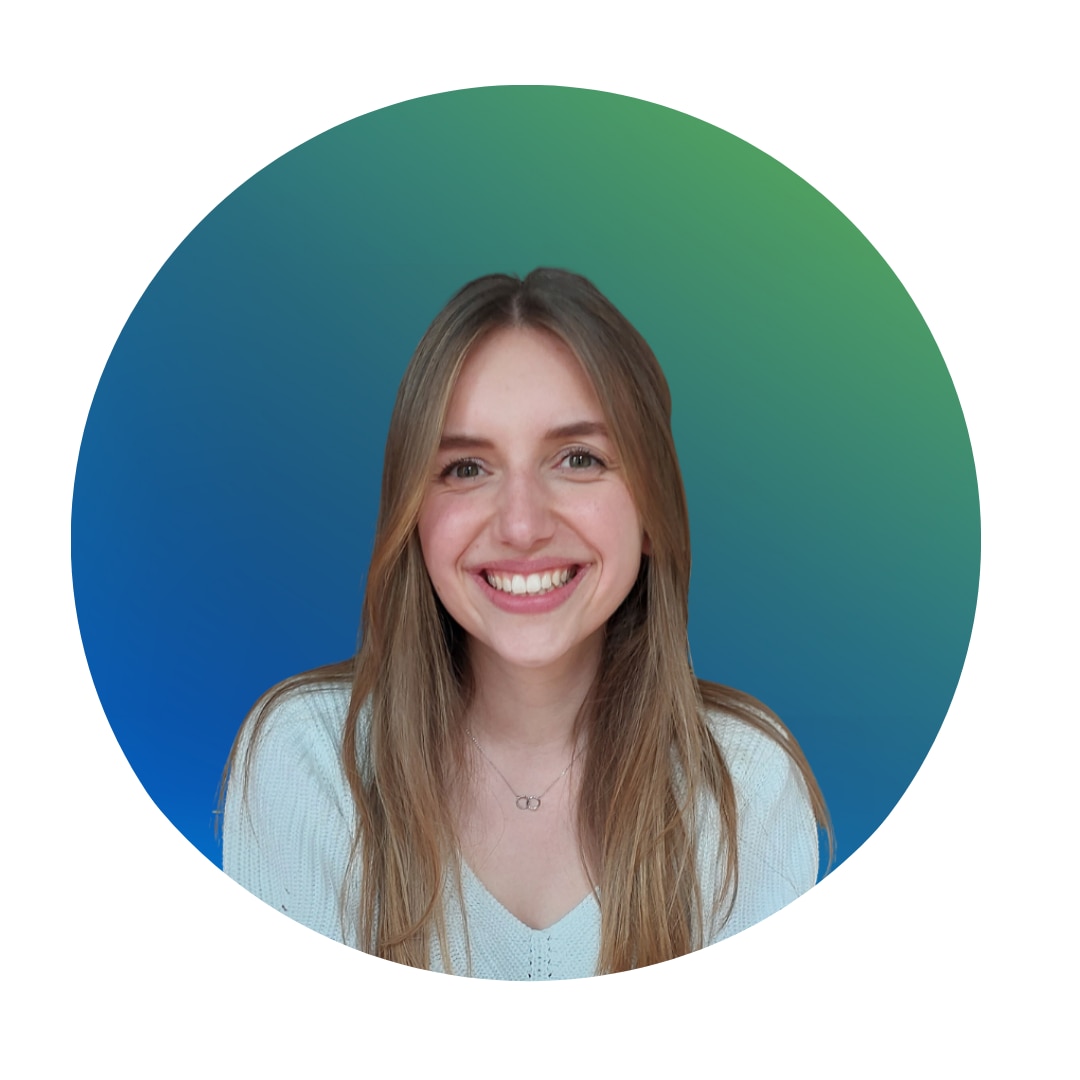 Rundes Icon mit blau grünem Farbverlauf und Konterfei von Anna Schleiermahcer