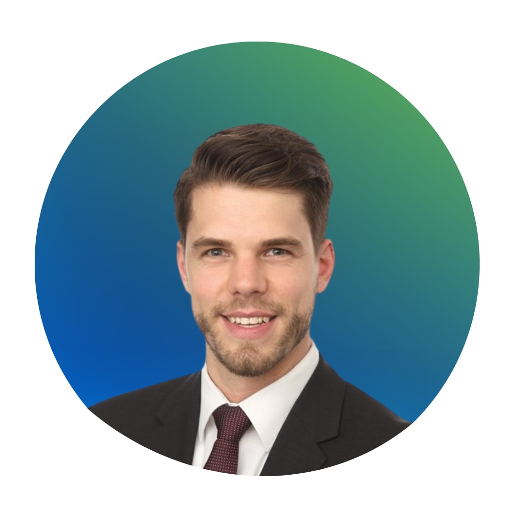 Rundes Icon mit blau grünem Farbverlauf und Konterfei von Herausgeber Felix Wagner